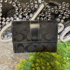 Coach Black Signature Pattern Tri-fold Wallet
